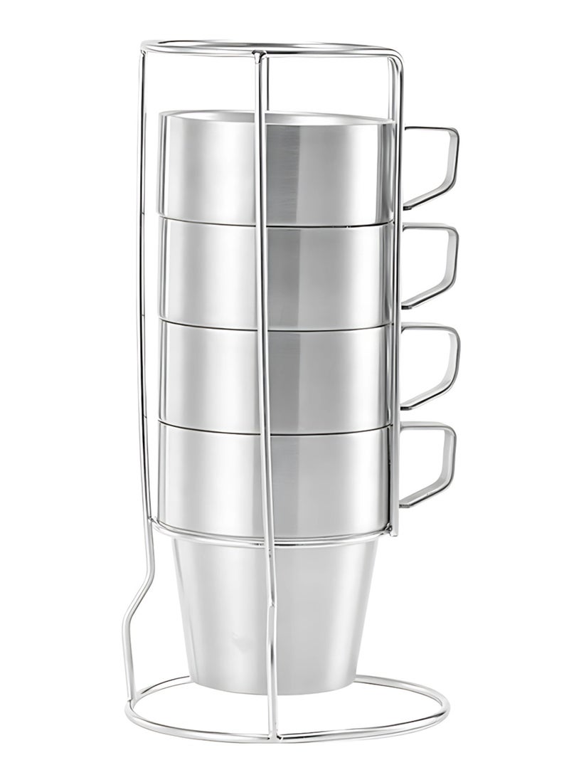 Manful Stackable Stainless Steel Mug Set with Metal Stand  - Image 1