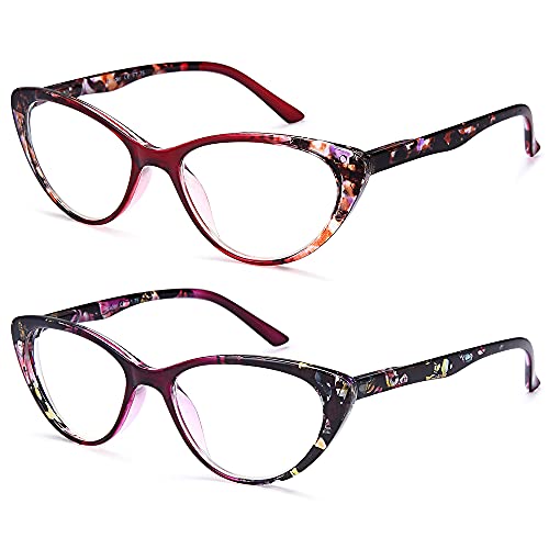 EYEURL Cat Eye Reading Glasses for Womens 2 Pack of Blue Light Blocking Readers +3.5 Spring Hinge Vintage Computer Eyeglass with Colorful Pattern Design - Image 2