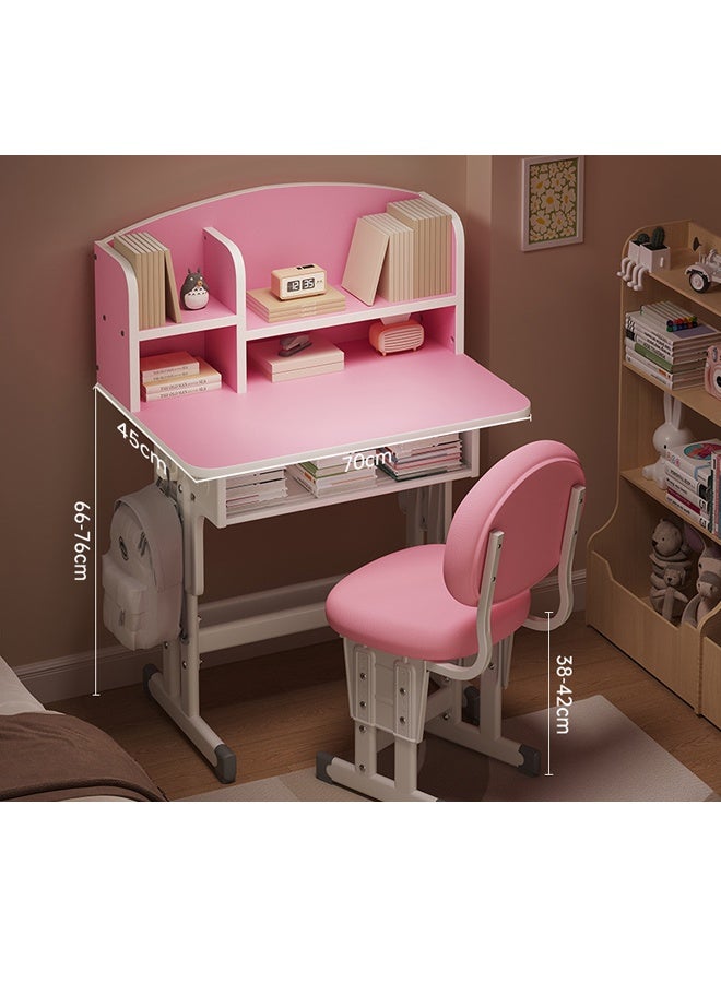 Aikenn Home Adjustable Height Kids Study Desk and Chair Set School Desks and Chairs with Desktop Storage Rack Backpack Hook Multifunctional School Student Writing Desk Study Table with Storage The Chair Has High-elastic Memory Foam Comfortable and Durable Wooden Tabletop without Reflection Protect Your Child's Eyes Suitable for Children and Teenagers aged 3-18 (Pink） - Image 2