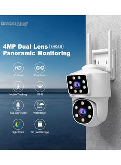 Generic SH063 Security Camera , Dual Lens PTZ Wireless Outdoor Cameras for Home Security , IP66 Waterproof, Two installation methods, Full Color Night Vision, Two-Way Audio Talking, 24/7 Record,SD/Cloud  - Image 1