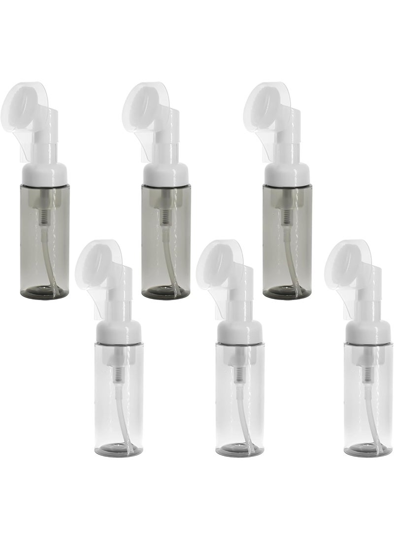 Marsrut 6PCS Foam Bottle with Brush, Empty Foaming Pump Dispenser Small Face Cleanser Empty Bottles with Brush Head Pressure Type for Facial Wash and Gel Cleansing Milk Beater 2oz 
