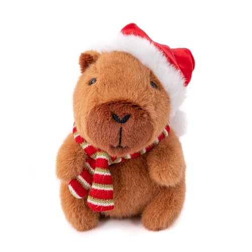 Plushland Christmas Capybara Plush Festive Stuffed Animal with Santa Hat Scarf Cuddly Emotional Support Toy for Kids Capybara Lovers 8 Inch - Image 1