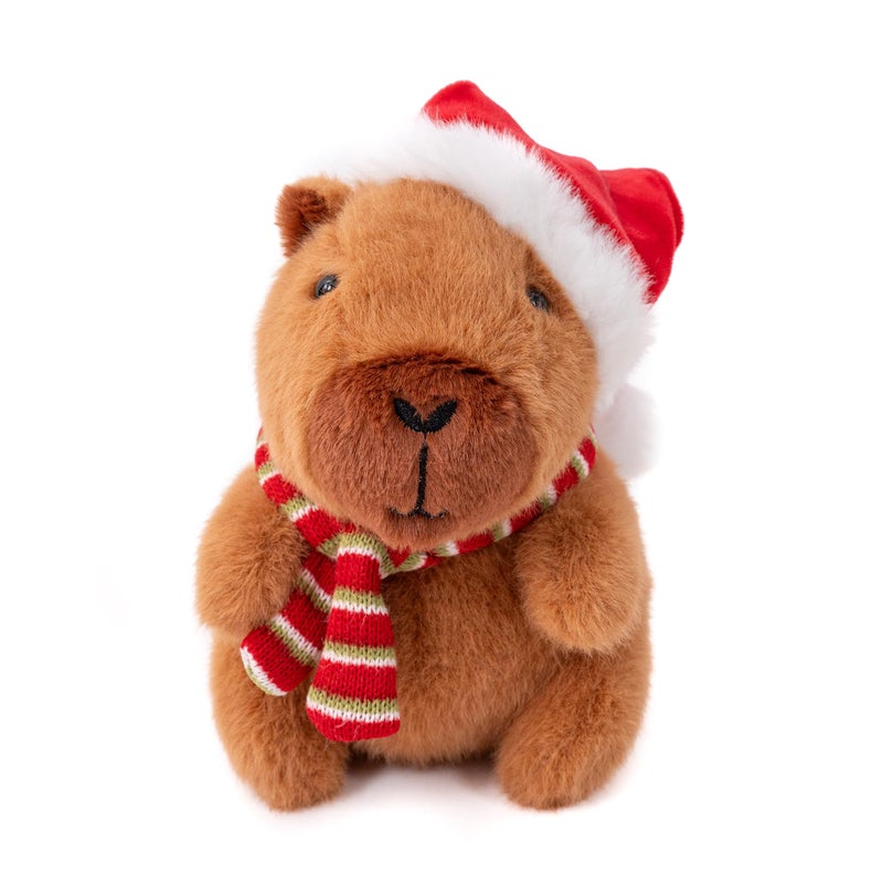 Plushland Christmas Capybara Plush Festive Stuffed Animal with Santa Hat Scarf Cuddly Emotional Support Toy for Kids Capybara Lovers 8 Inch - Image 3