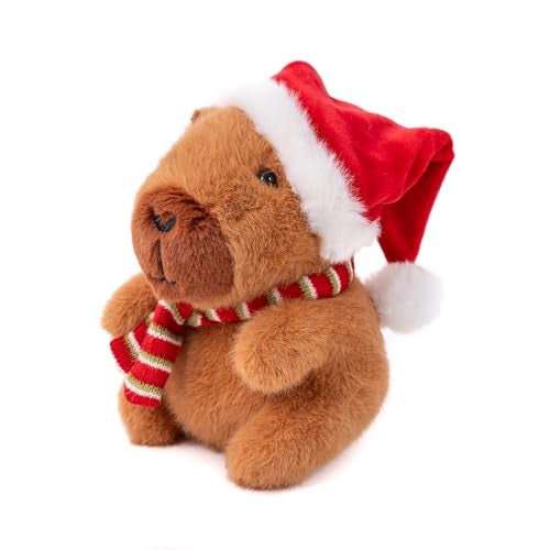 Plushland Christmas Capybara Plush Festive Stuffed Animal with Santa Hat Scarf Cuddly Emotional Support Toy for Kids Capybara Lovers 8 Inch - Image 5