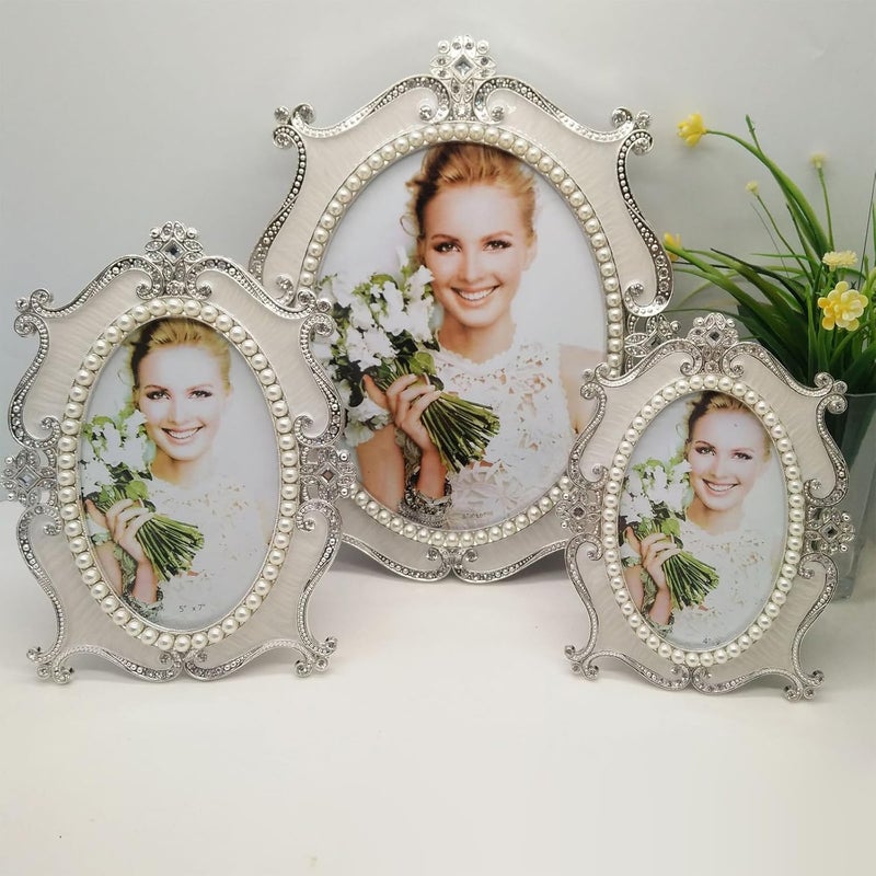 Ornate Vintage Picture Holder Featuring Crystal Pearls Embellishment Living Room Display Metal Photo Frame - Image 2