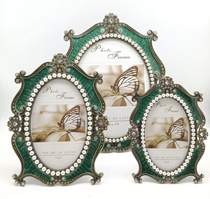 Ornate Vintage Picture Holder Featuring Crystal Pearls Embellishment Living Room Display Metal Photo Frame - Image 4