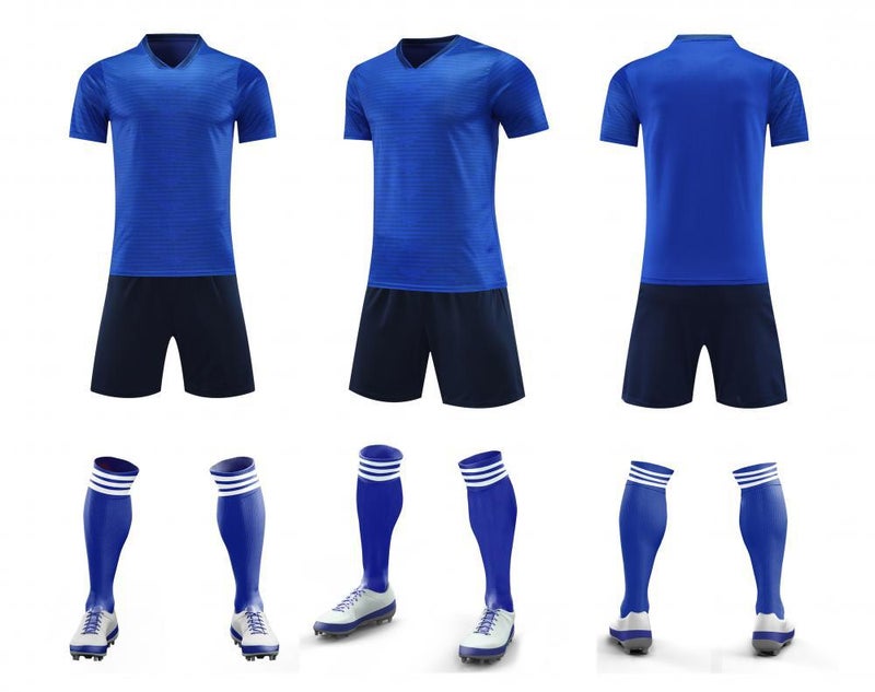 Generic Factory direct approval 2024 new Hengleda horizontal football uniform suit adult children printing football training team uniform Blue 