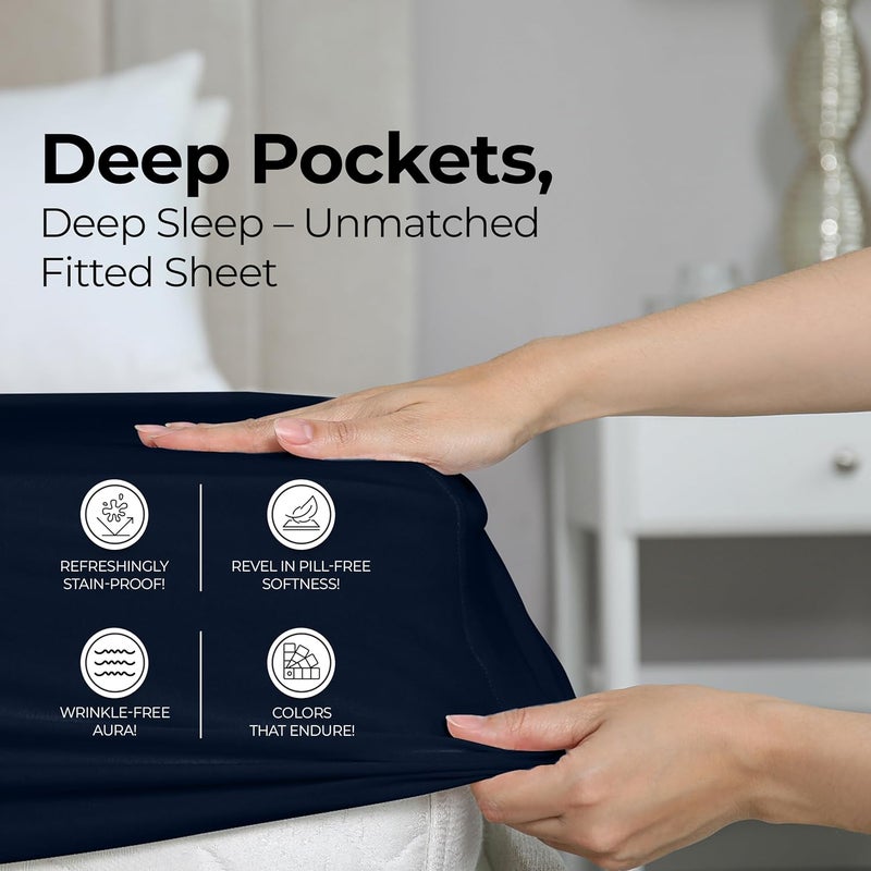 Utopia Bedding Queen Fitted Sheet - Bottom Sheet - Deep Pocket - Soft Microfiber - Shrinkage and Fade Resistant - Easy Care -1 Fitted Sheet Only (Navy) - Image 4