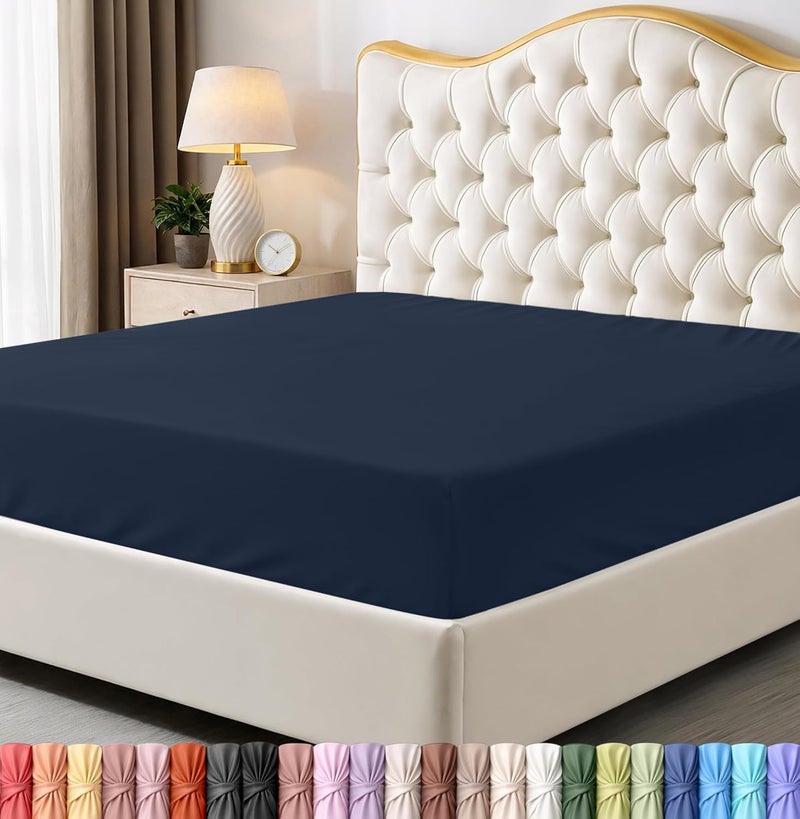 Utopia Bedding Queen Fitted Sheet - Bottom Sheet - Deep Pocket - Soft Microfiber - Shrinkage and Fade Resistant - Easy Care -1 Fitted Sheet Only (Navy) - Image 1