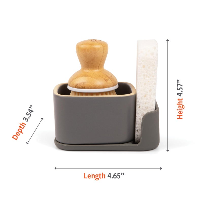 Full Circle Bubble Up Combo â€” Family Safe, Formaldehyde-Free â€“ Gray Ceramic Soap Dish with Plant-Based Sponge & Bamboo Dish Brush â€“ Versatile Kitchen Scrub Brush Set for Pots, Pans, Counter & Ovens - Image 3