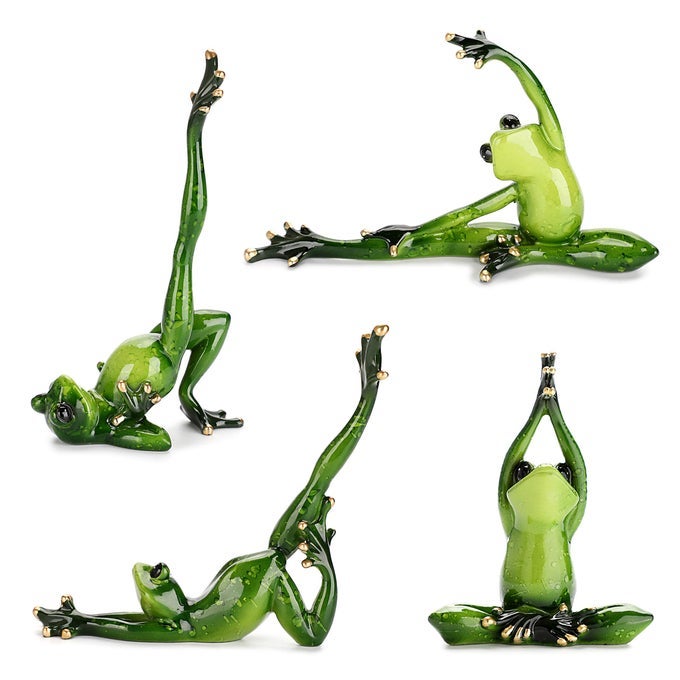 SET OF 4 CREATIVE RESIN YOGA FROGS FIGURINE DECOR 4 DIFFERENT YOGA POSE FROG SCULPTURE STATUE PERSONALIZED ANIMAL COLLECTIBLE FIGURINES MASCOT FROG RESIN CRAFTS FOR SHELVES TABLE DESK DECOR
