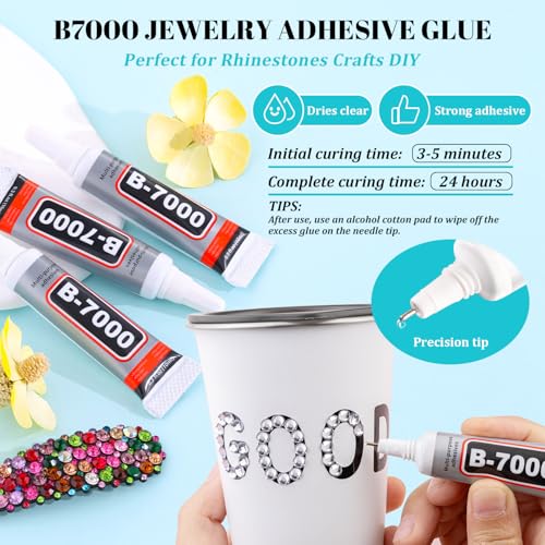 TINKRSTUFF 12100Pcs Silver Clear Rhinestones for Crafting with B7000 Jewelry Glue, 2 Boxes Resin Flatback Crystals Diamonds for Bedazzling Crafts DIY Clothing Shoes，Gems for Nail Art Makeup - Image 2