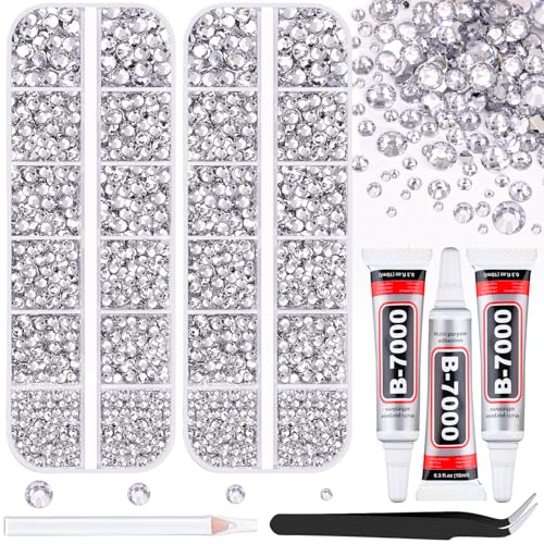 TINKRSTUFF 12100Pcs Silver Clear Rhinestones for Crafting with B7000 Jewelry Glue, 2 Boxes Resin Flatback Crystals Diamonds for Bedazzling Crafts DIY Clothing Shoes，Gems for Nail Art Makeup - Image 1