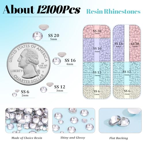 TINKRSTUFF 12100Pcs Silver Clear Rhinestones for Crafting with B7000 Jewelry Glue, 2 Boxes Resin Flatback Crystals Diamonds for Bedazzling Crafts DIY Clothing Shoes，Gems for Nail Art Makeup - Image 4