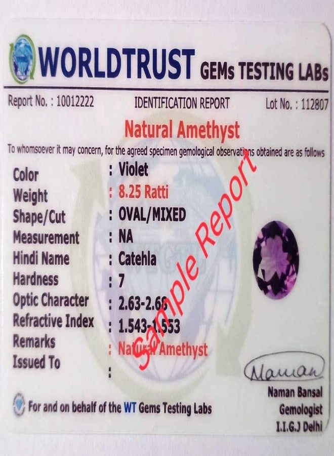 GEMS RIVER Amethyst Stone 15.25 Ratti Original Certified with Lab Report Certificate Natural Katela/kathela/Jamunia Stone for Man and Woman (B308) - Image 3