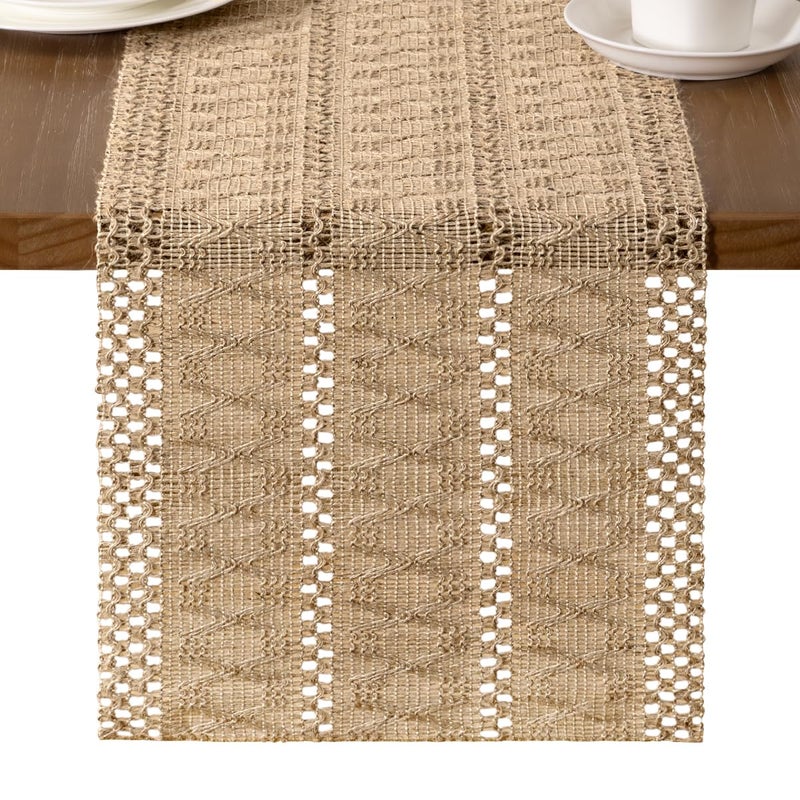 MLMW Boho Table Runner 36 inches Small Coffee Table Runner Rustic Burlap Macrame Jute Table Runner Dresser Runners for Bedroom Living Room Home Decor - Image 1
