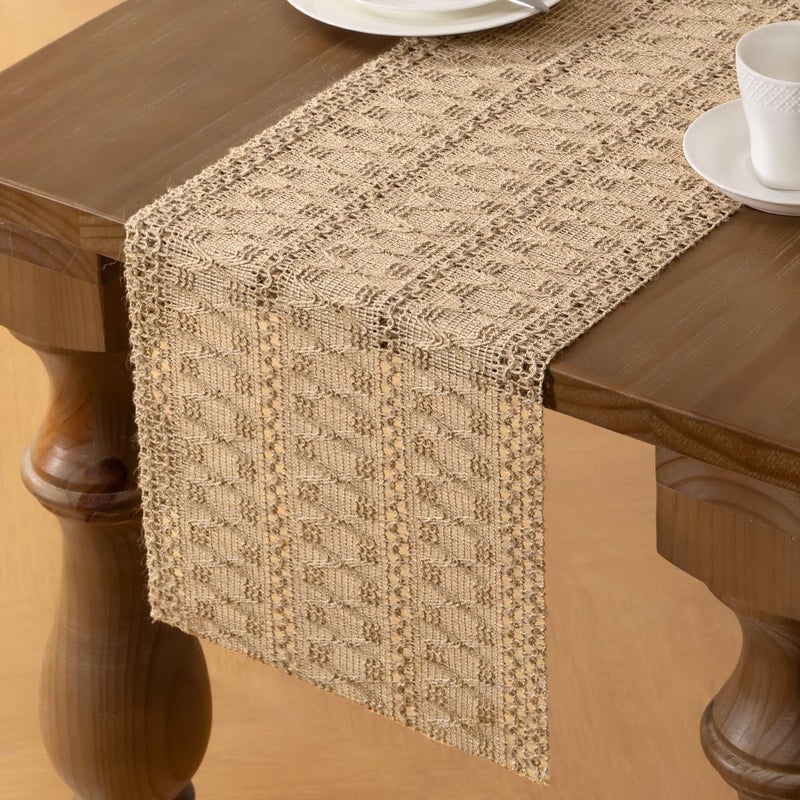 MLMW Boho Table Runner 36 inches Small Coffee Table Runner Rustic Burlap Macrame Jute Table Runner Dresser Runners for Bedroom Living Room Home Decor - Image 3