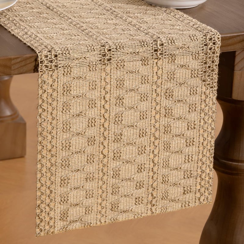 MLMW Boho Table Runner 36 inches Small Coffee Table Runner Rustic Burlap Macrame Jute Table Runner Dresser Runners for Bedroom Living Room Home Decor - Image 2