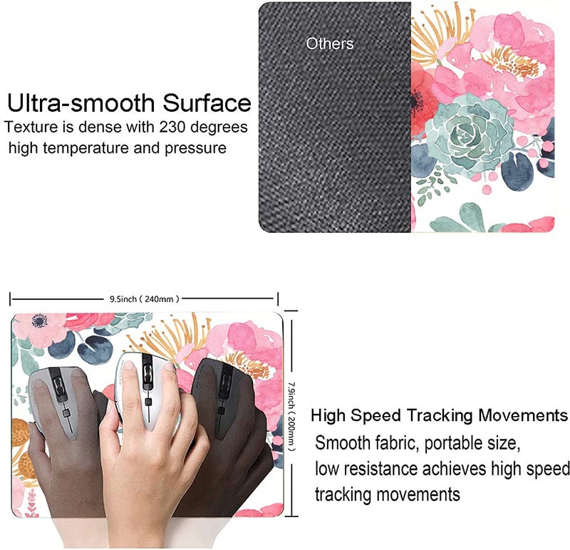 KUOSGM Mouse Pad, Premium-Textured Mouse Mat, Non-Slip Rubber Base Mousepad for Laptop, Computer & PC,9.5Ã—7.9 in,Pink Green Flower - Image 3