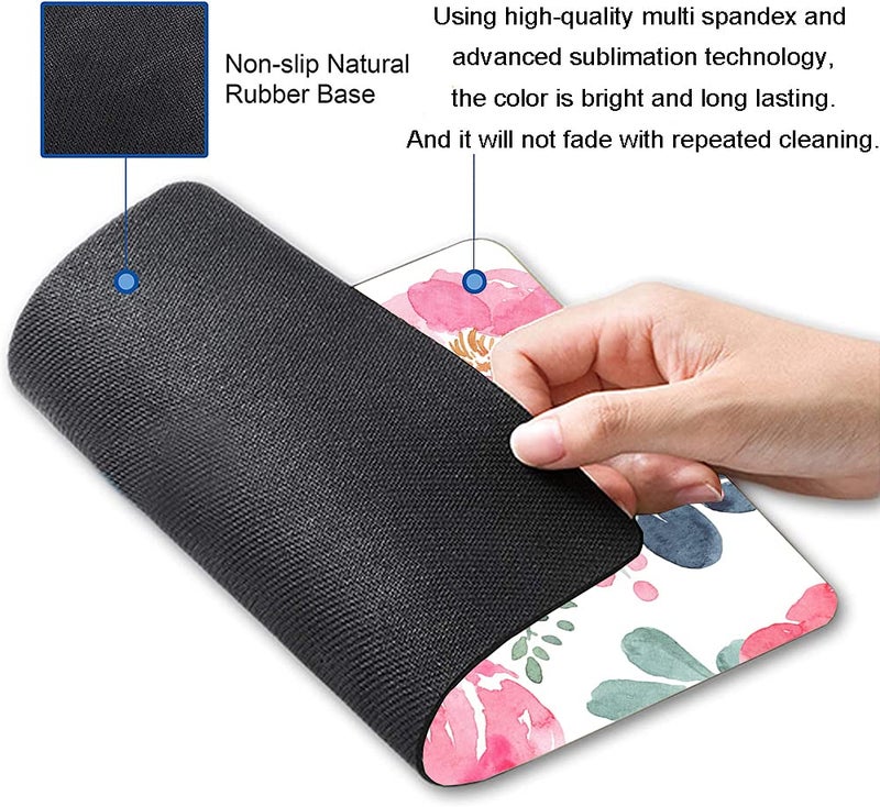 KUOSGM Mouse Pad, Premium-Textured Mouse Mat, Non-Slip Rubber Base Mousepad for Laptop, Computer & PC,9.5Ã—7.9 in,Pink Green Flower - Image 2
