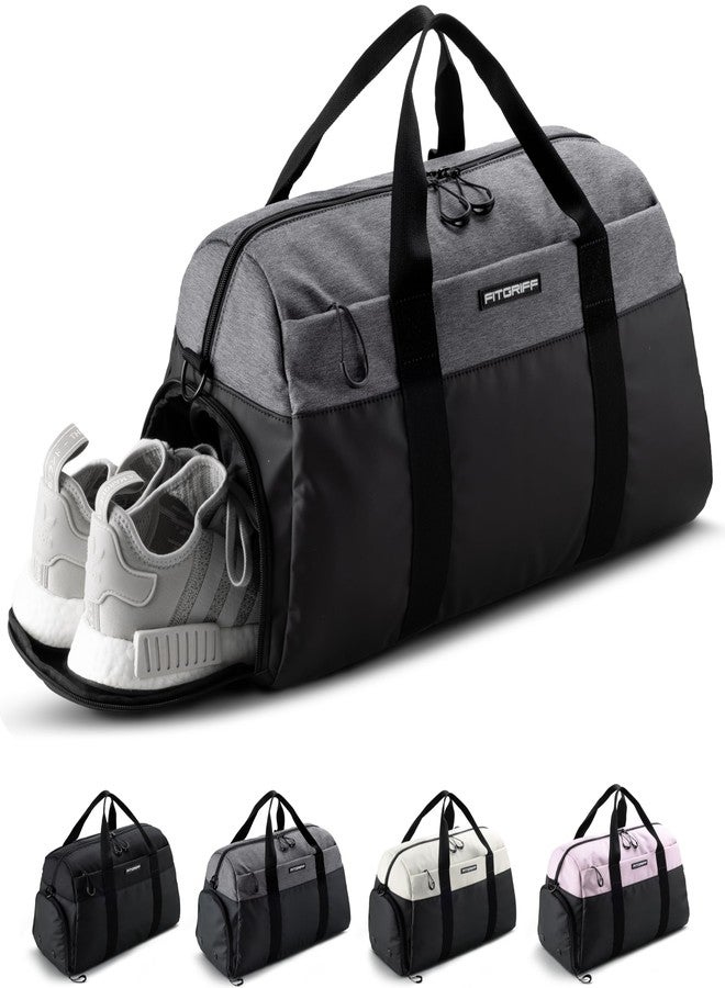 Fitgriff® Sports Bag & Travel Bag V2 for Men and Women - with Shoe Compartment & Wet Compartment - Bag for Sports, Fitness, Travel - Training Bag, Gym Bag, (Black/Grey, Small) - Image 1