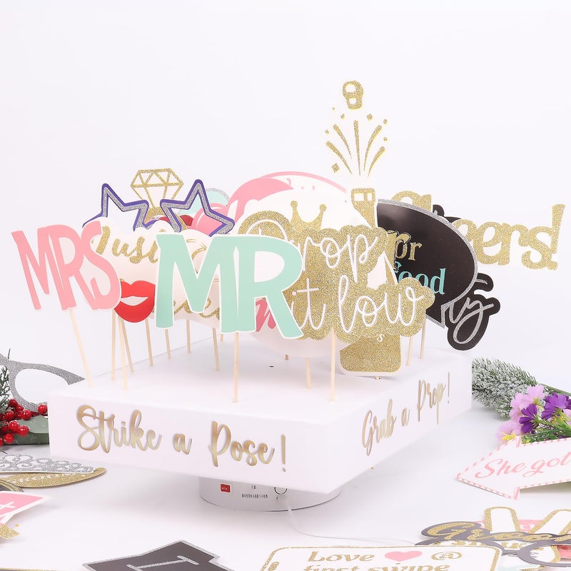 SOUL SHIFT - 60PCs Pastel Themed Wedding Photo Booth Props - Pre-Assembled - Elegant Wedding & Reception Party Props - Funny Props - Real Glitter - Bridal PhotoBooth - Image 2