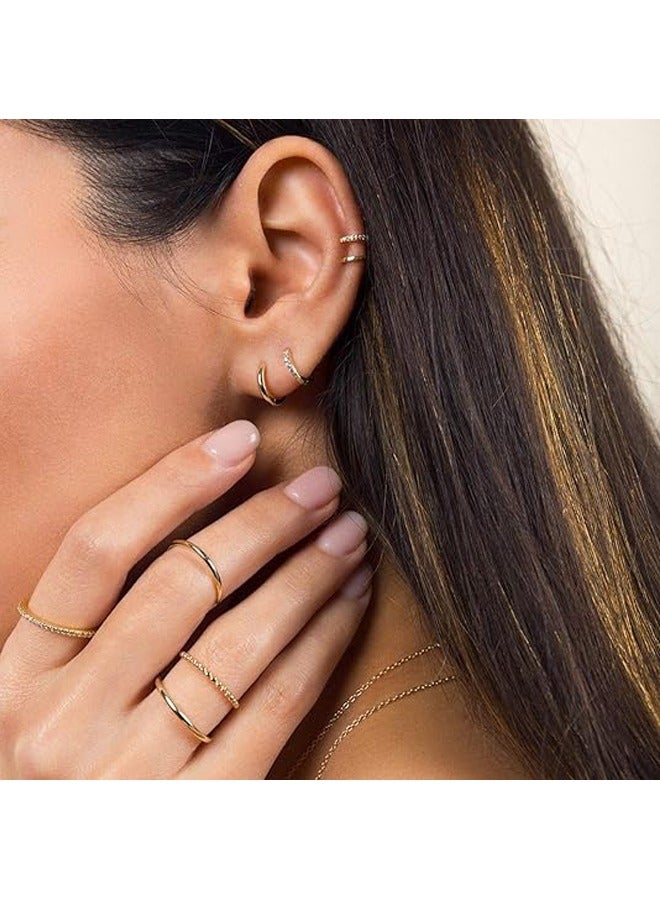 ميفيكو ميفكو  المرأة Huggie أقراط الذهب هوب النائم 14K الذهب شغل صغيرة بسيطة اليدوية هيبوالرجينيك مجوهرات اليومية - Image 5