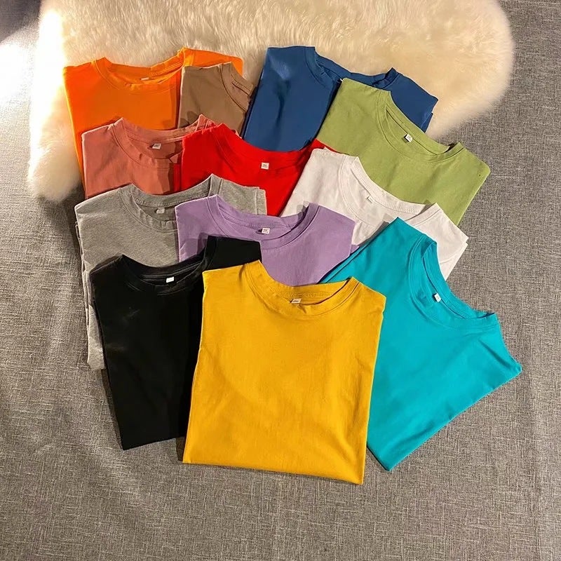 26 Pure Cotton Summer Hong Kong Style Round Neck Solid Color Short-sleeved T-shirt Loose ins Fashion Brand Half-sleeved Casual Half-sleeved Top - Image 5