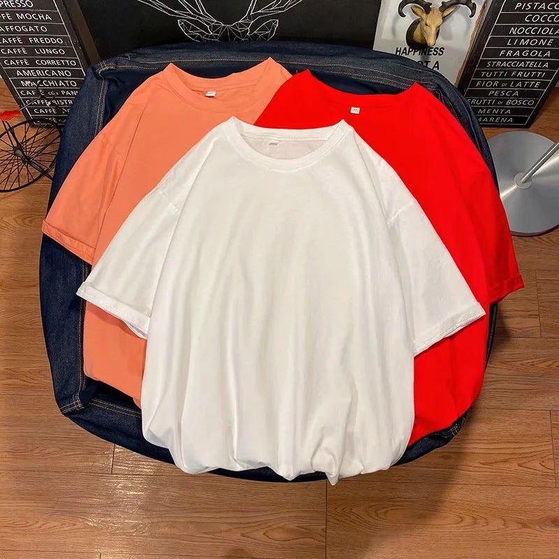 26 Pure Cotton Summer Hong Kong Style Round Neck Solid Color Short-sleeved T-shirt Loose ins Fashion Brand Half-sleeved Casual Half-sleeved Top - Image 4