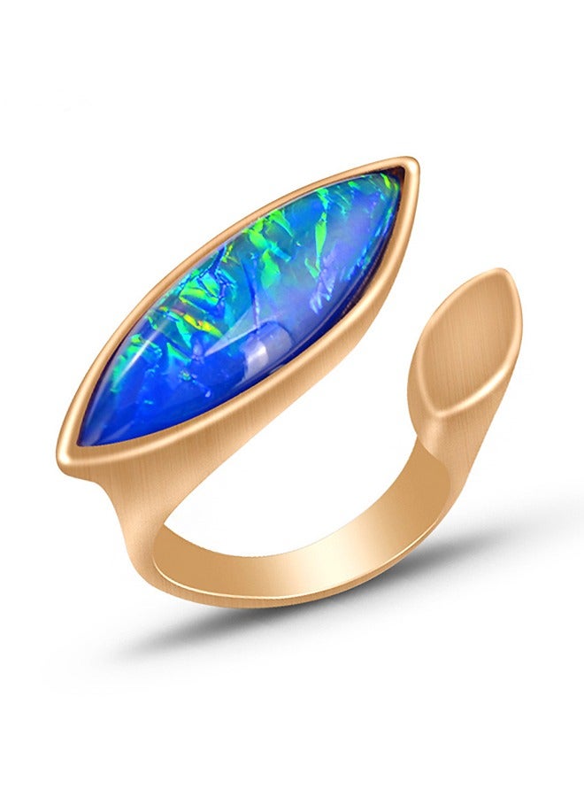 بيوند خاتم مرصع بالأحجار الكريمة، خاتم تيتانيوم مطلي بالذهب عيار 14 قيراط مضاد للبهتان، خاتم ذهبي فاخر للنساء (ذهبي + أزرق) - Image 1