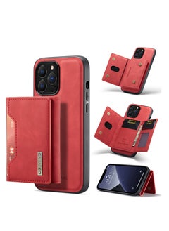 DGMING Wallet Case Compatible with iPhone 13 Pro Max DG-MING Premium Leather Phone Case Back Cover Magnetic Detachable with Trifold Wallet Card Holder Pocket for iPhone 13 Pro Max (Red)  - Image 1