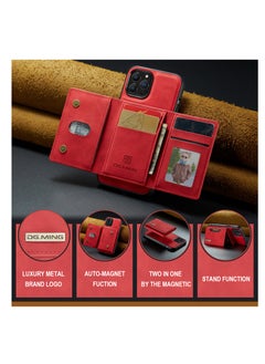 DGMING Wallet Case Compatible with iPhone 13 Pro Max DG-MING Premium Leather Phone Case Back Cover Magnetic Detachable with Trifold Wallet Card Holder Pocket for iPhone 13 Pro Max (Red)  - Image 2