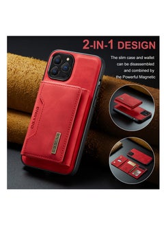 DGMING Wallet Case Compatible with iPhone 13 Pro Max DG-MING Premium Leather Phone Case Back Cover Magnetic Detachable with Trifold Wallet Card Holder Pocket for iPhone 13 Pro Max (Red)  - Image 3