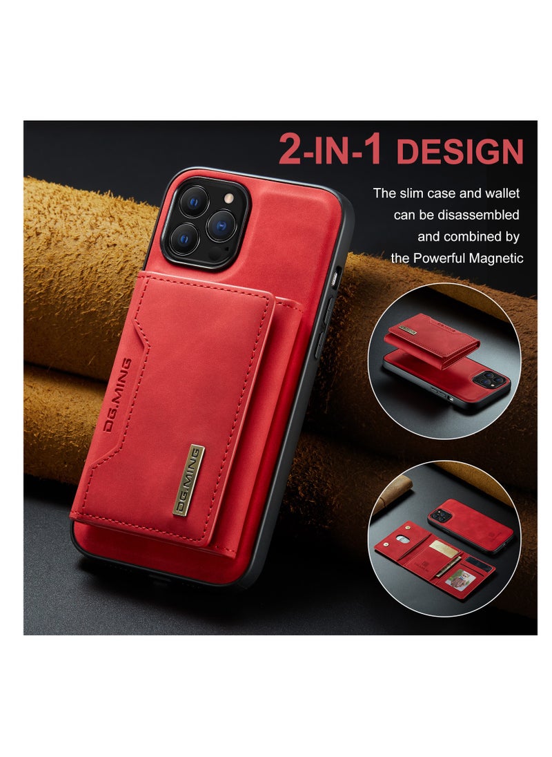 DGMING Wallet Case Compatible with iPhone 13 Pro Max DG-MING Premium Leather Phone Case Back Cover Magnetic Detachable with Trifold Wallet Card Holder Pocket for iPhone 13 Pro Max (Red)  - Image 3