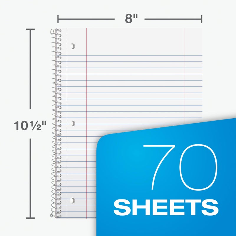 Oxford Spiral Notebooks, 6 Pack, 1 Subject, Wide Ruled Notebooks for School, 8 x 10.5 Inches, 70 Sheets, Assorted Colors, Back to School Supplies (65010) - Image 2