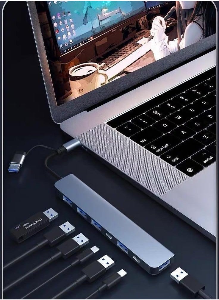 AiQi 8-in-1 USB Hub – Dual USB 3.0 + USB-C Connectors – 5Gbps High-Speed Transmission – Compatible with Windows/Mac/iOS/Android Systems – Plug and Play for Laptops/Tablets/Phones  - Image 2