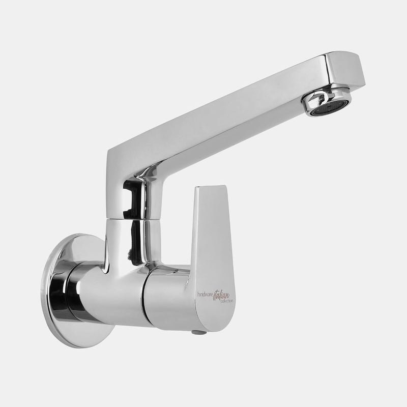 Hindware Italian Collection F360023CP Element Sink Cock with Swivel Spout (Wall Mounted), Brass with Chrome Finish - Image 1