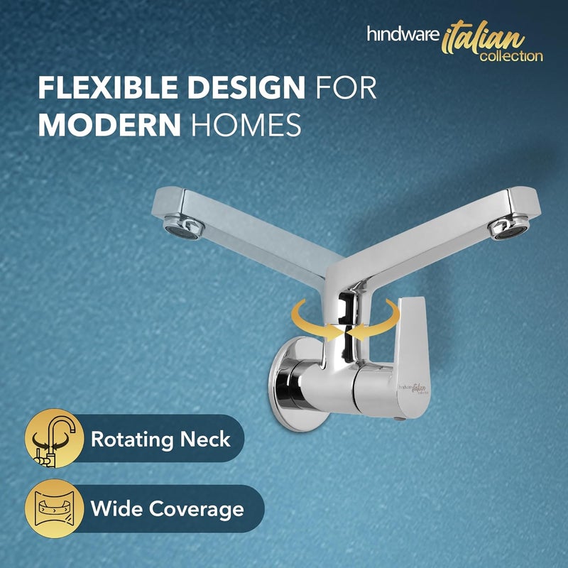 Hindware Italian Collection F360023CP Element Sink Cock with Swivel Spout (Wall Mounted), Brass with Chrome Finish - Image 3