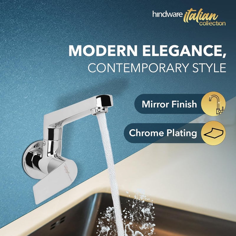 Hindware Italian Collection F360023CP Element Sink Cock with Swivel Spout (Wall Mounted), Brass with Chrome Finish - Image 2