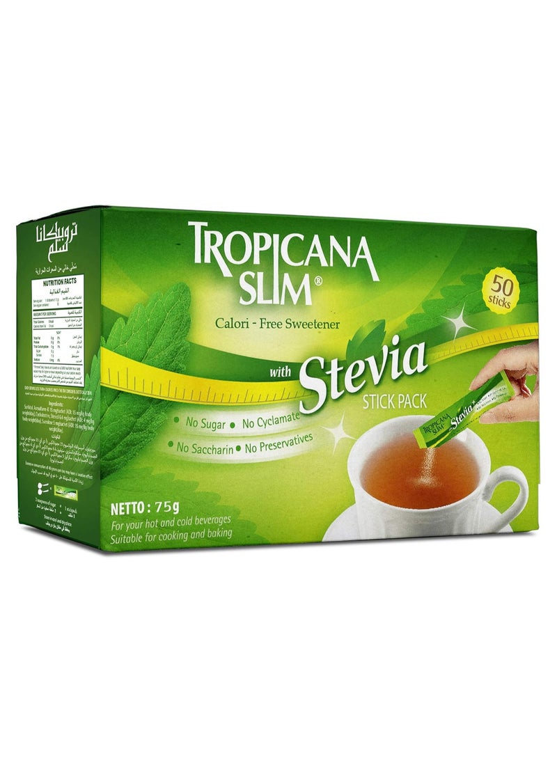 Tropican Slim - Tropicana Slim Calorie - Free Sweetener With Stevia 50 Sticks 75grams - Image 1