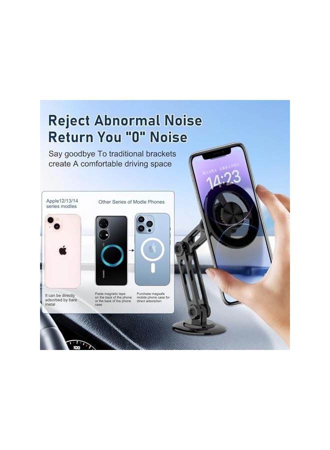 Green Tiger Universal 360° PRO Magnetic Suction Phone Holder for Car, Alloy Folding Magnetic Dashboard Mount with Super Strong Magnet for All Smartphones (Black) - Image 3