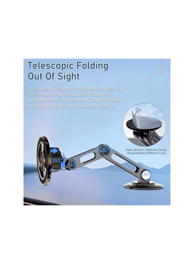 Green Tiger Universal 360° PRO Magnetic Suction Phone Holder for Car, Alloy Folding Magnetic Dashboard Mount with Super Strong Magnet for All Smartphones (Black) - Image 5