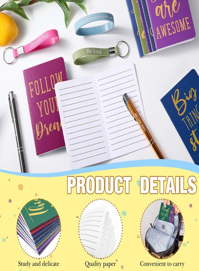 PerKoop 64 Pcs Inspirational Gifts Bulk 16 Motivational Notebooks Journal 16 Ballpoint Pens 16 Wristbands 16 Keychains for Teacher Office Women Employee Party Favor(Classic) - Image 3