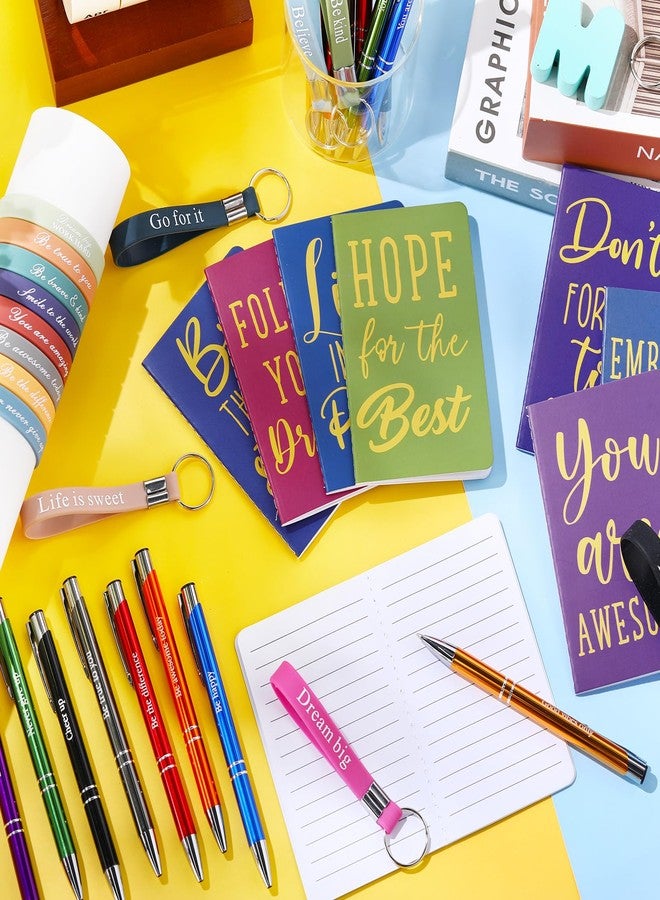 PerKoop 64 Pcs Inspirational Gifts Bulk 16 Motivational Notebooks Journal 16 Ballpoint Pens 16 Wristbands 16 Keychains for Teacher Office Women Employee Party Favor(Classic) - Image 5
