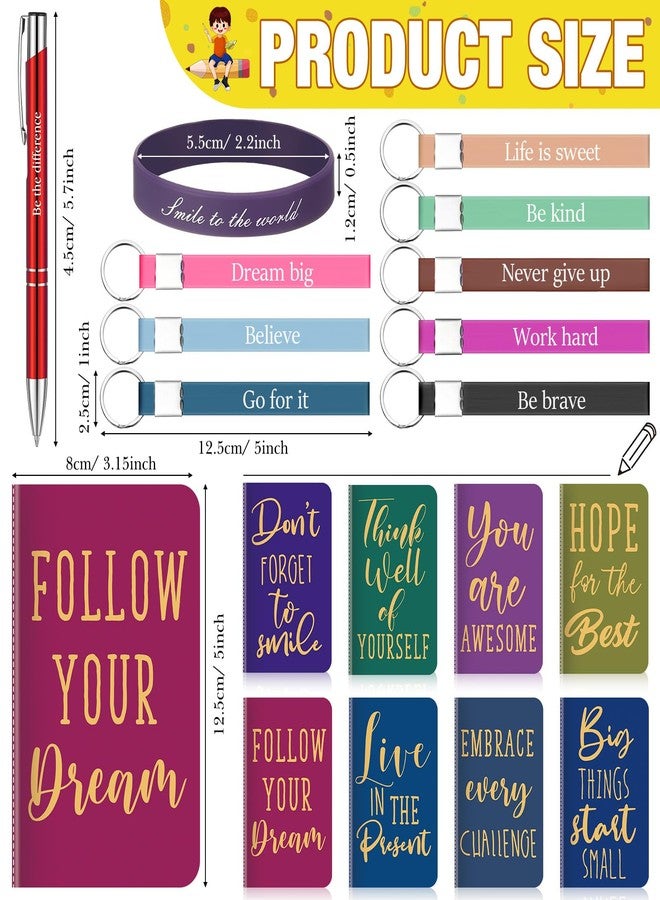 PerKoop 64 Pcs Inspirational Gifts Bulk 16 Motivational Notebooks Journal 16 Ballpoint Pens 16 Wristbands 16 Keychains for Teacher Office Women Employee Party Favor(Classic) - Image 2