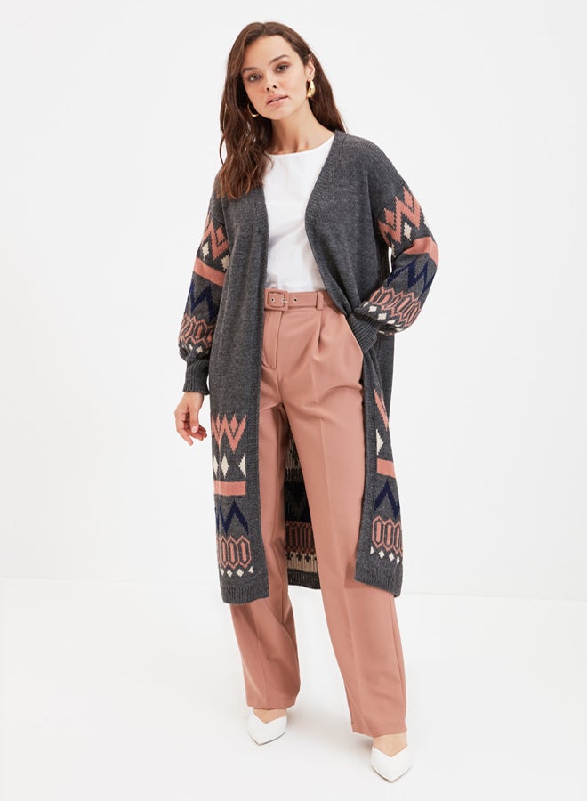 trendyol Anthracite Jacquard Long Knitwear Cardigan - Image 1