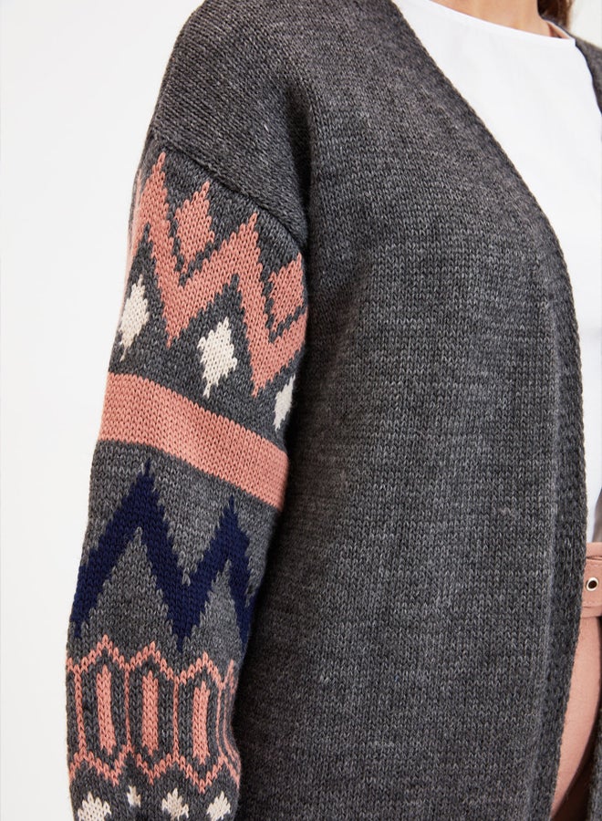 trendyol Anthracite Jacquard Long Knitwear Cardigan - Image 4