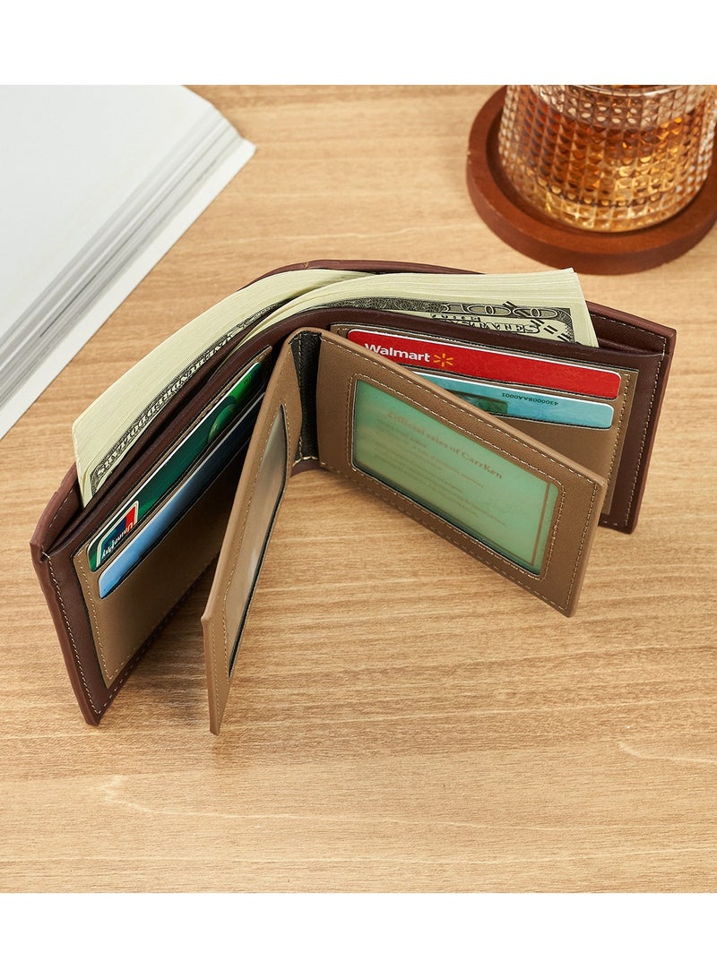 CarrKen Men's Short Wallet European and American Fashion Retro Multifunctional Wallet Zipper Buckle Card Holder Brown - Image 2