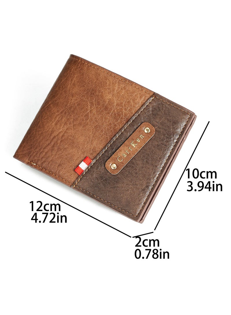 CarrKen Men's Short Wallet European and American Fashion Retro Multifunctional Wallet Zipper Buckle Card Holder Brown - Image 3