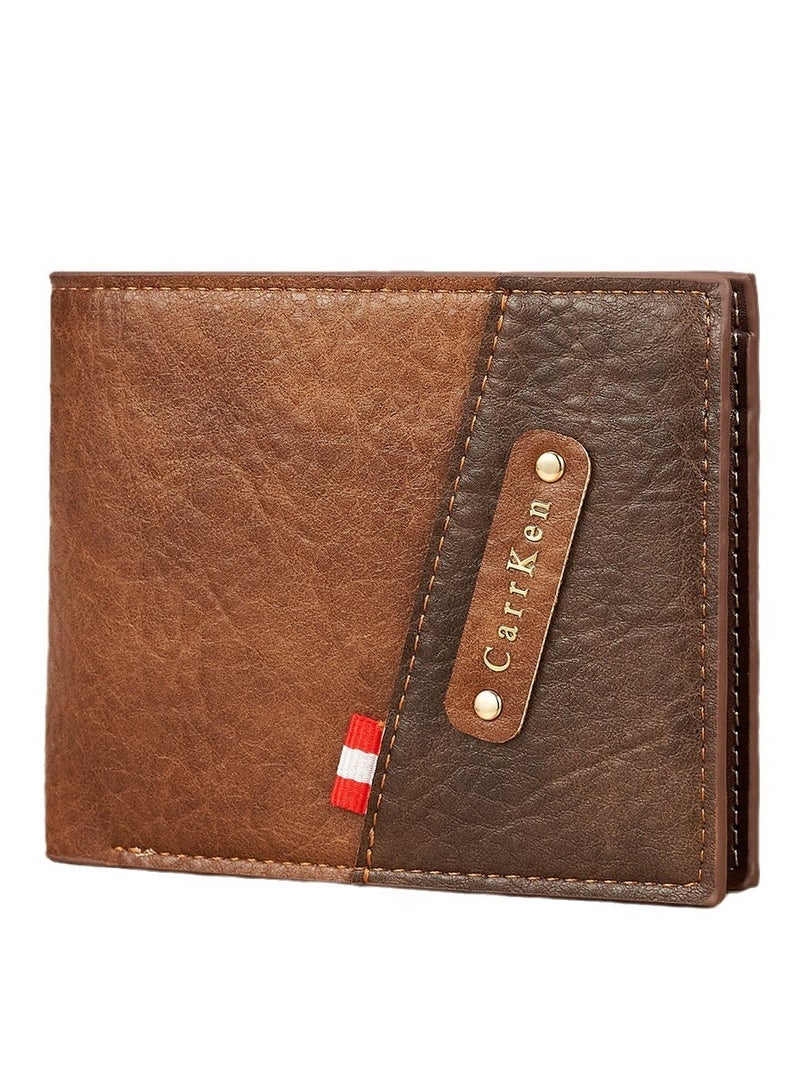 CarrKen Men's Short Wallet European and American Fashion Retro Multifunctional Wallet Zipper Buckle Card Holder Brown - Image 5